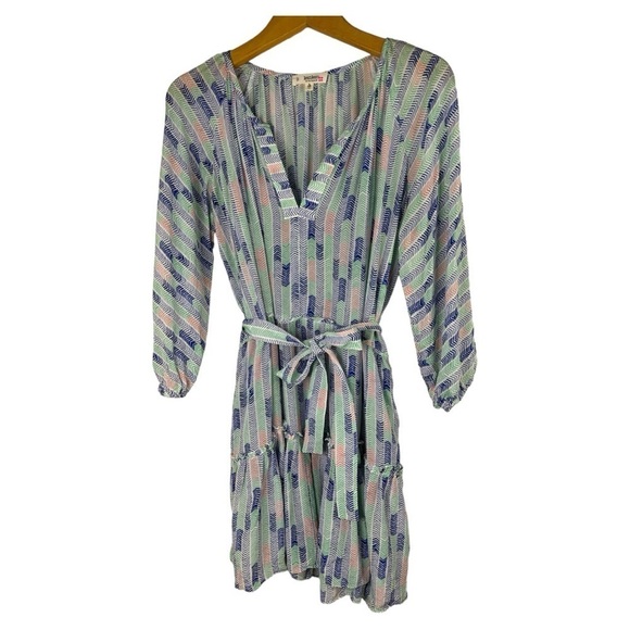 Lemlem by Liya Kebede Gigi Belted Silk Printed Long Sleeve Mini Dress Size:Large - Picture 1 of 12